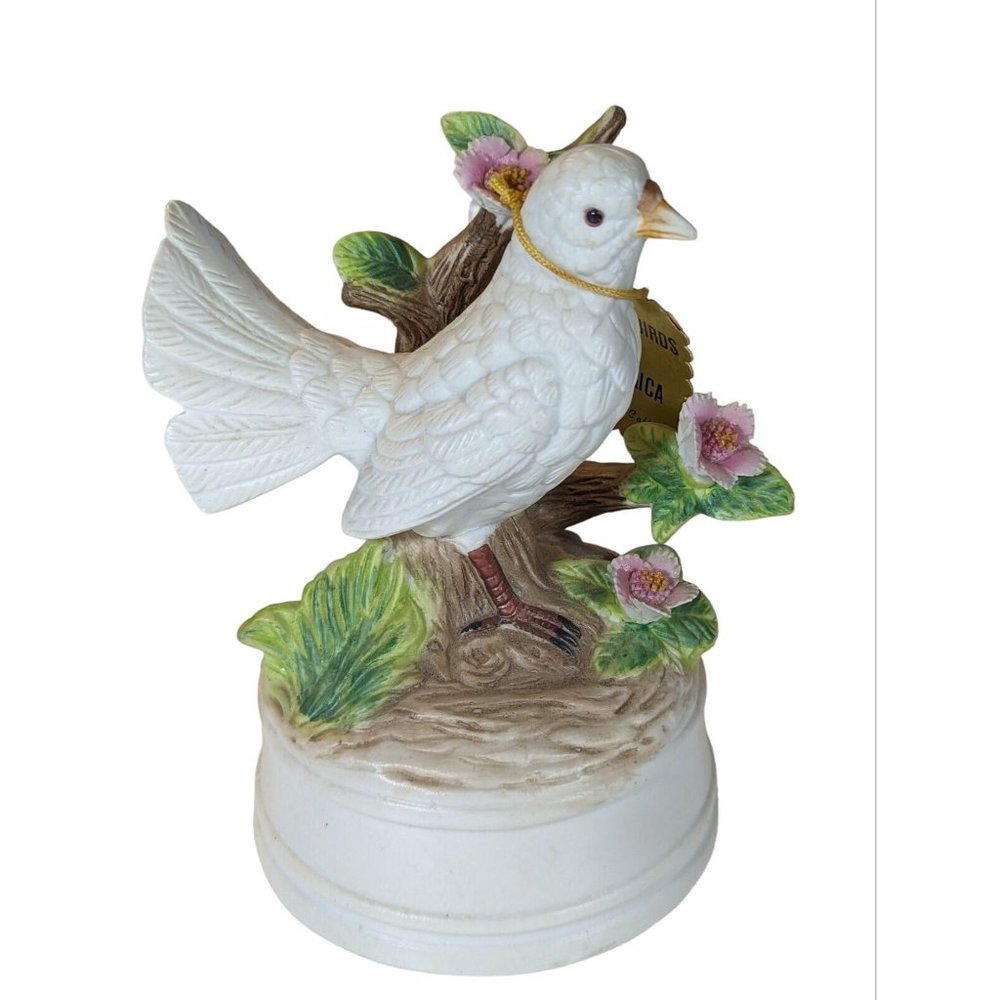 MILANO PORCELAIN Sculpture BY EDA MANN ~ WHITE DOVE with  Flowers MUSIC BOX